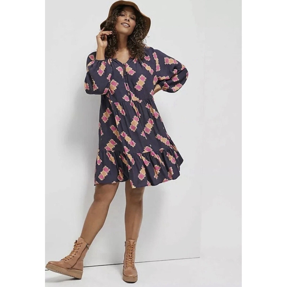 Anthropologie Sammi Tiered Mini Shirt Dress Sz 1X Western Boho Flowy Aztec NWT!